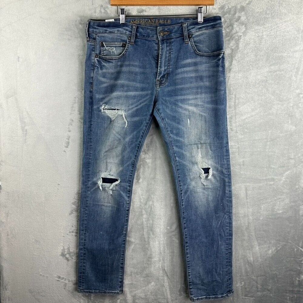 american eagle outfitters jeans mens 34x32 extrem flex 4 blueβ denim distressed